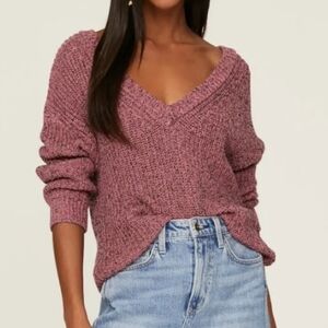 Hudson Heavy Knit V-neck Provence Pink Sweater NWT